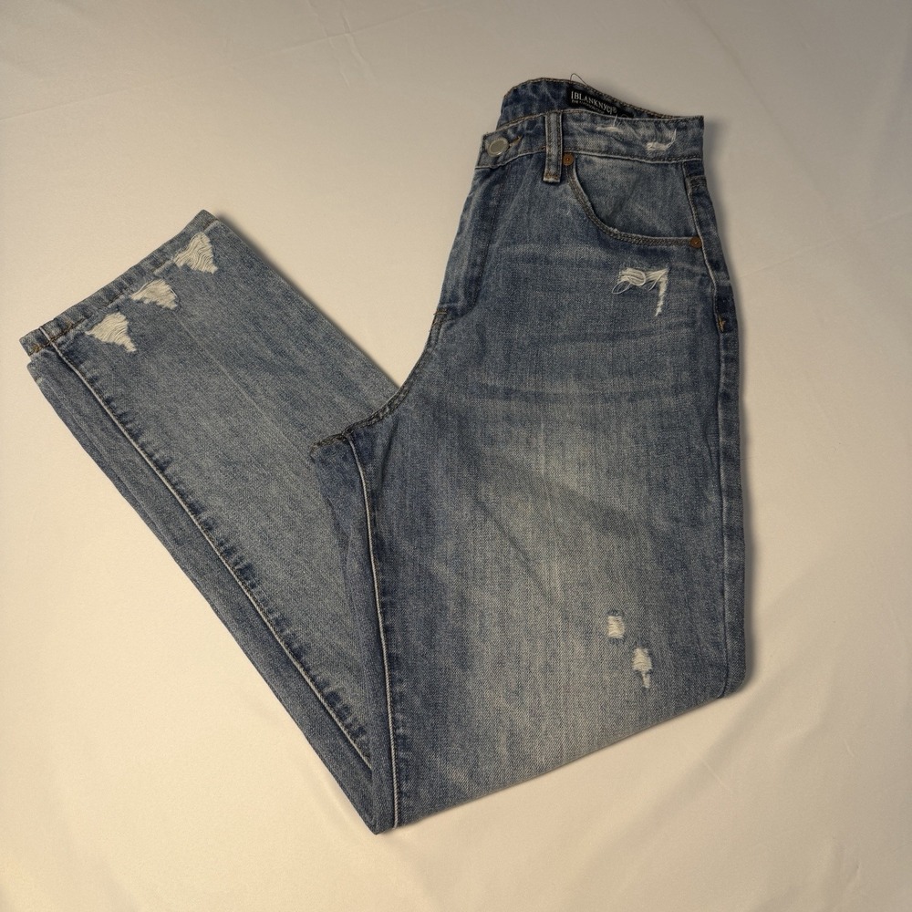 BLANKNYC The Madison 28 Crop‎ High Rise Jeans Distressed Hem Med Wash Casual